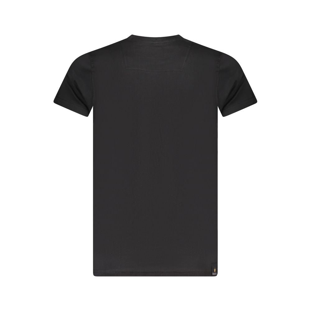 Black cotton men's T-shirt by Accademia Militare featuring a classic fit and logo design, shown laid flat on a neutral background.