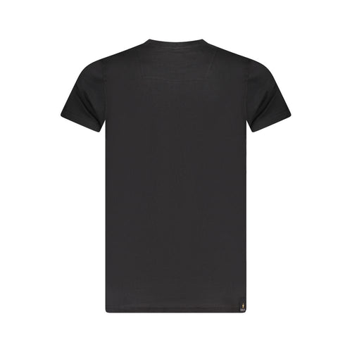 Black cotton men's T-shirt by Accademia Militare featuring a classic fit and logo design, shown laid flat on a neutral background.