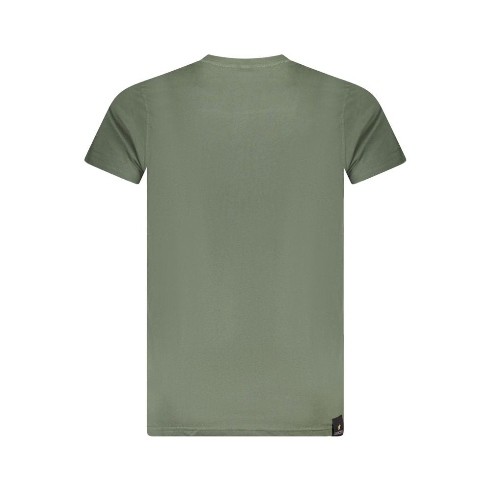Green cotton men's T-shirt from Accademia Militare with logo print, casual fit, and comfortable design.