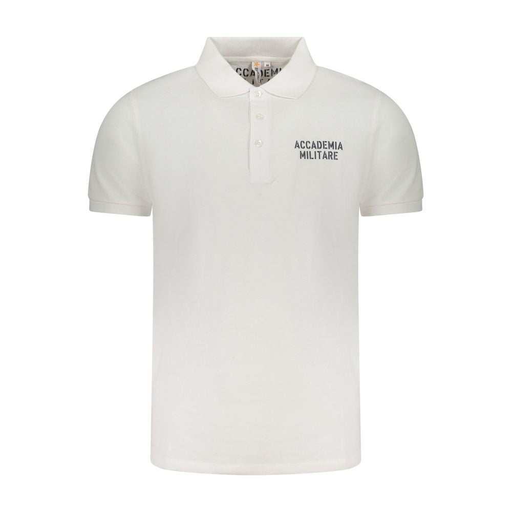 White cotton men's polo shirt from Accademia Militare with a classic collar and short sleeves, showcasing a clean, casual style.