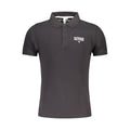 Black cotton men's polo shirt by Accademia Militare, featuring a classic fit and collar, shown on a plain background.