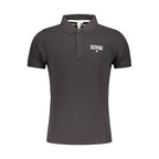 Black cotton men's polo shirt by Accademia Militare, featuring a classic fit and collar, shown on a plain background.