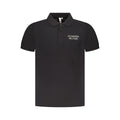 Black cotton men's polo shirt by Accademia Militare with a classic fit and collar, shown on a plain background.