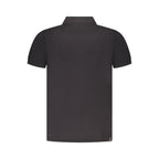 Black cotton men's polo shirt by Accademia Militare with a classic fit and collar, shown flat on a white background.