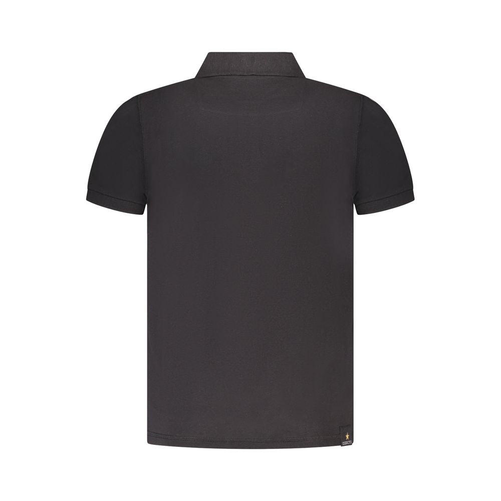 Black cotton men's polo shirt by Accademia Militare with a classic fit and collar, shown flat on a white background.