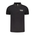 Black cotton men's polo shirt from Accademia Militare with classic collar and short sleeves, displayed flat on a white background.