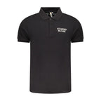 Black cotton men's polo shirt from Accademia Militare with classic collar and short sleeves, displayed flat on a white background.