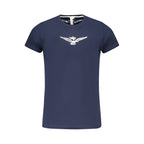 Blue cotton men's T-shirt from Accademia Militare with a simple crew neck and logo detail, casual and comfortable fit.