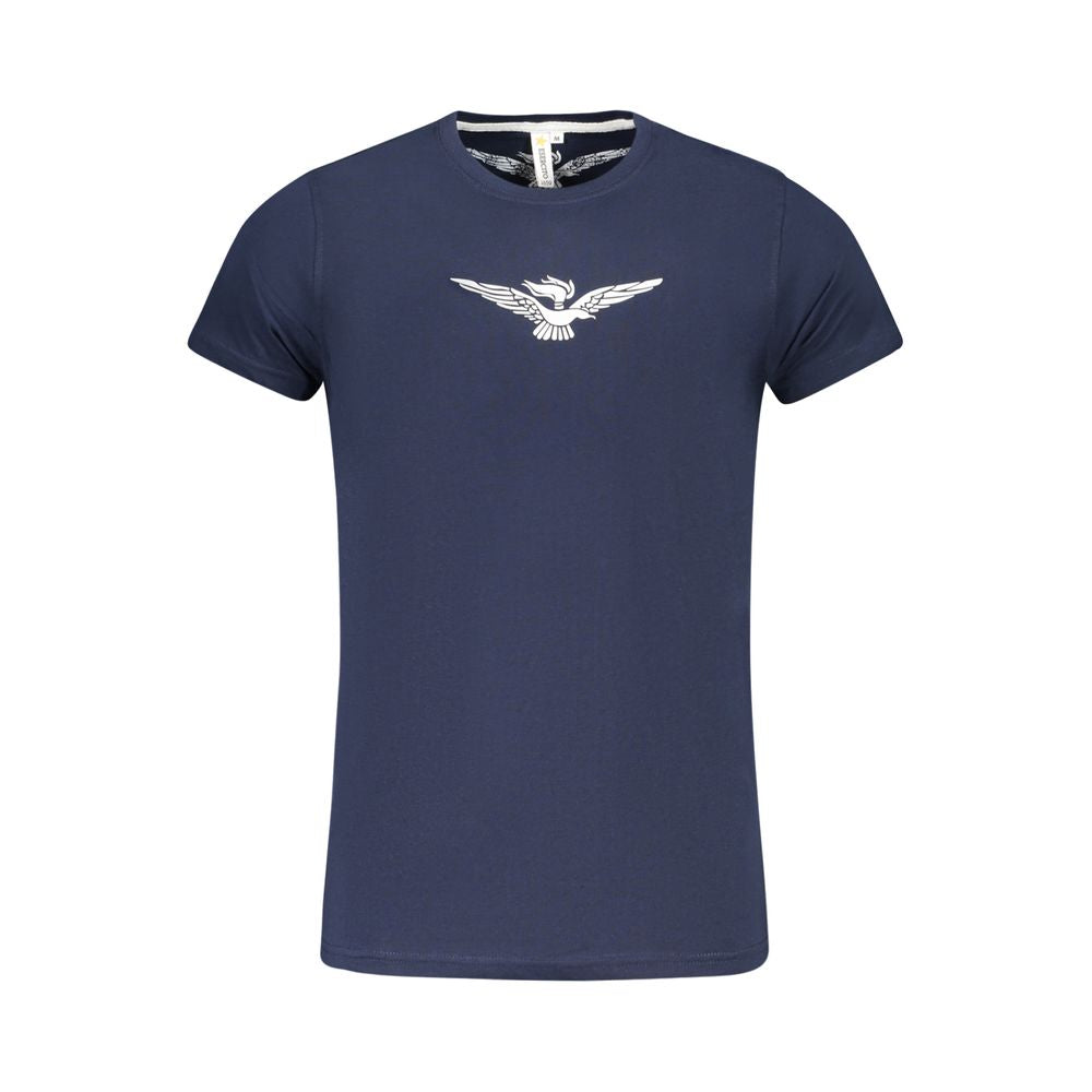 Blue cotton men's T-shirt from Accademia Militare with a simple crew neck and logo detail, casual and comfortable fit.