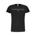 Black cotton men's T-shirt featuring the Accademia Militare logo, casual fit, with short sleeves and round neckline.