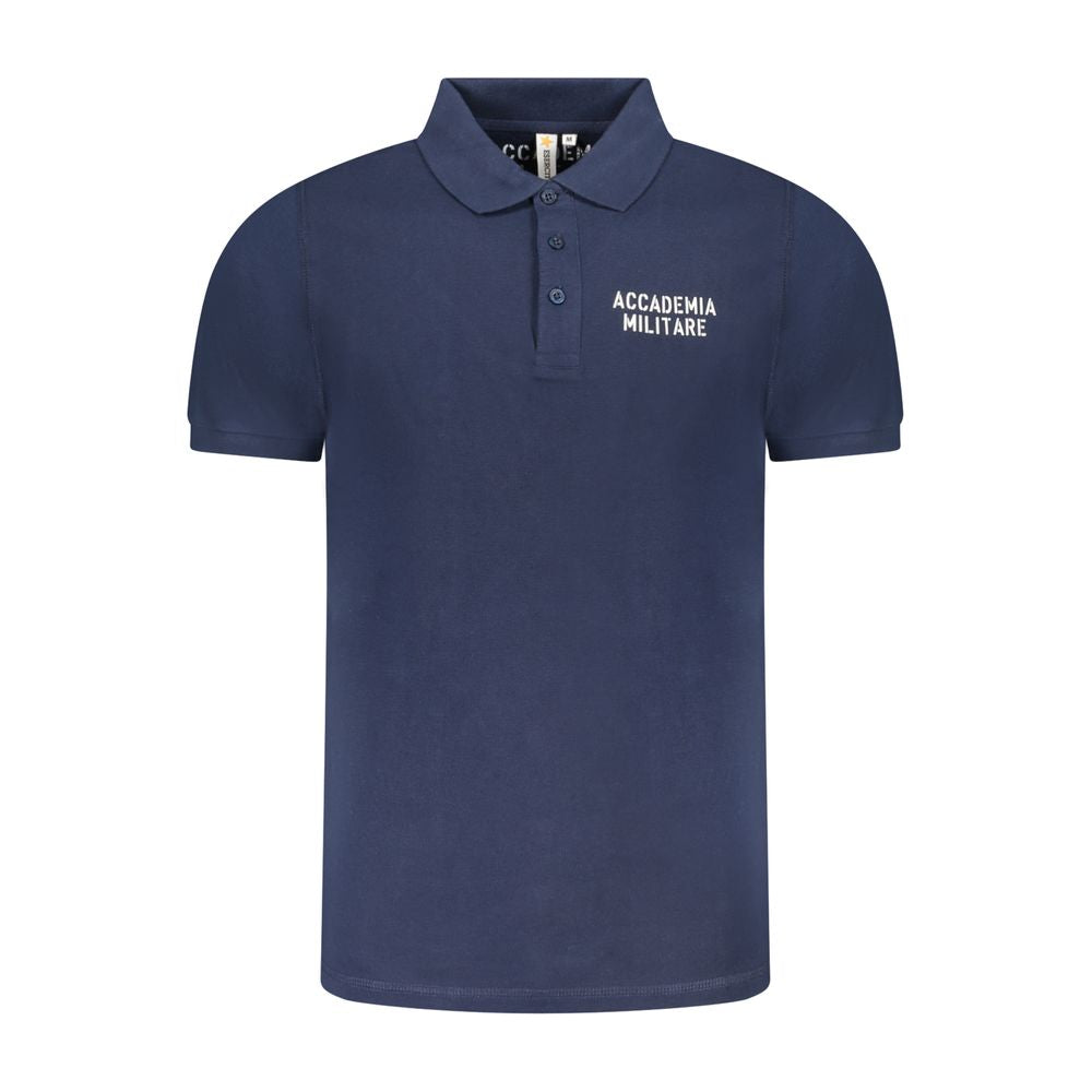 Accademia Militare men's blue cotton polo shirt with a classic collar and short sleeves, displayed on a plain background.