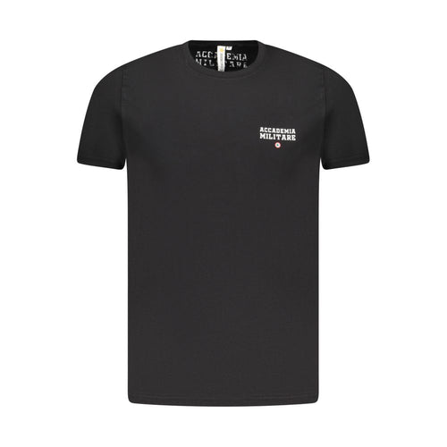 Black cotton men's T-shirt by Accademia Militare featuring a classic fit and logo on the front.