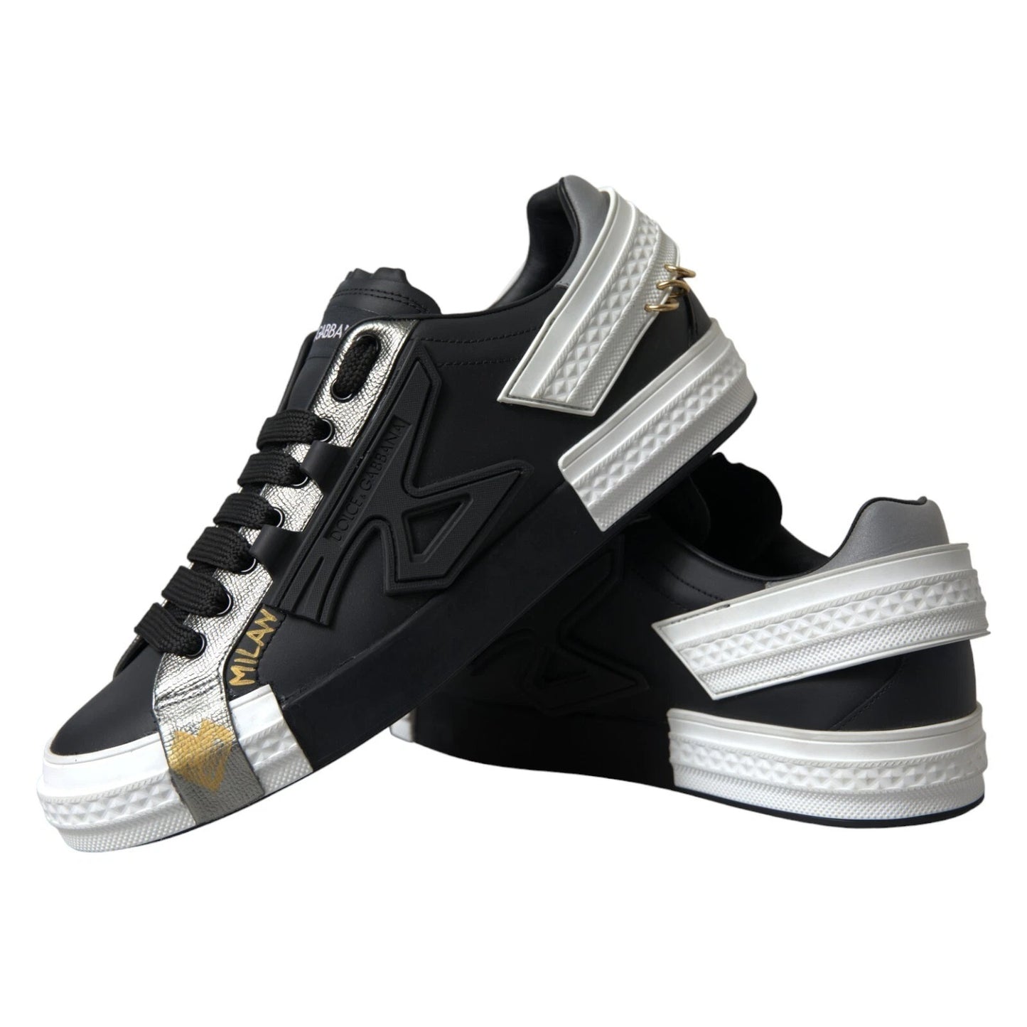 Dolce & Gabbana Black Leather Low Top Sneakers Portofino Shoes Dolce & Gabbana