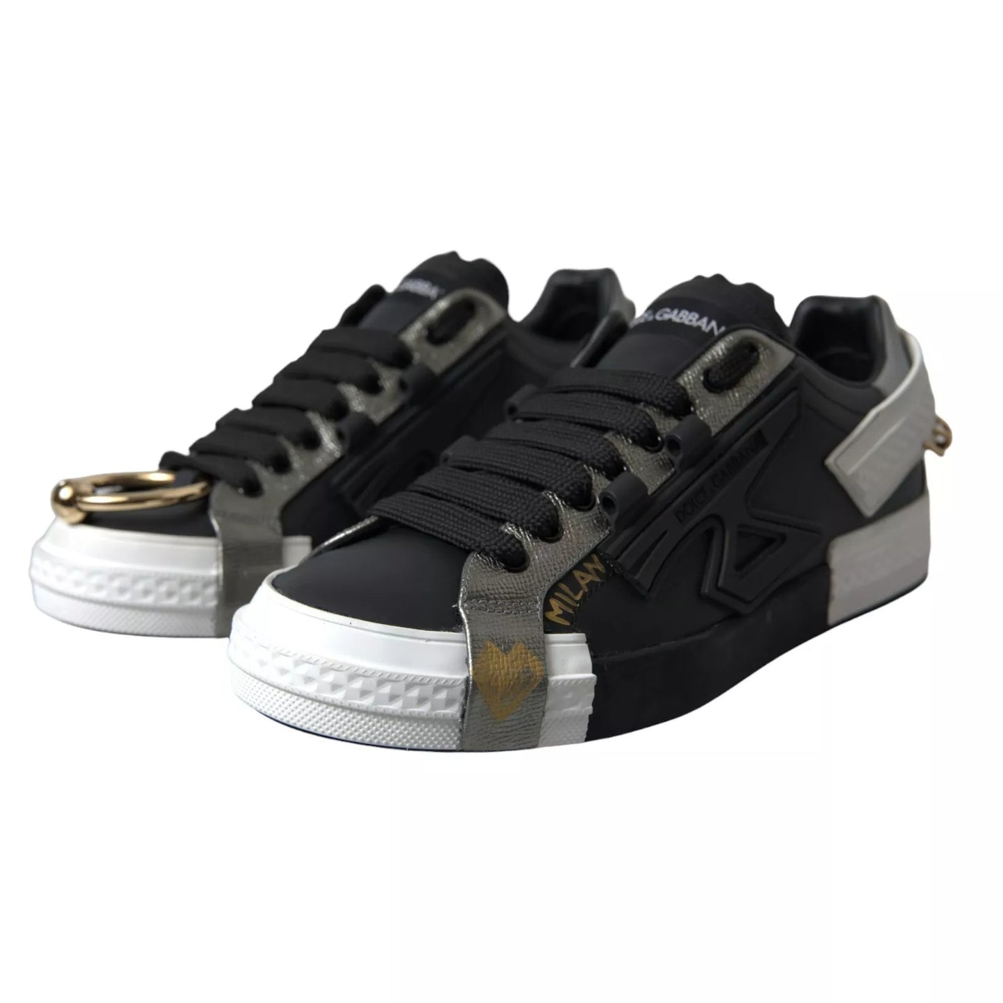 Dolce & Gabbana Black Leather Low Top Sneakers Portofino Shoes Dolce & Gabbana