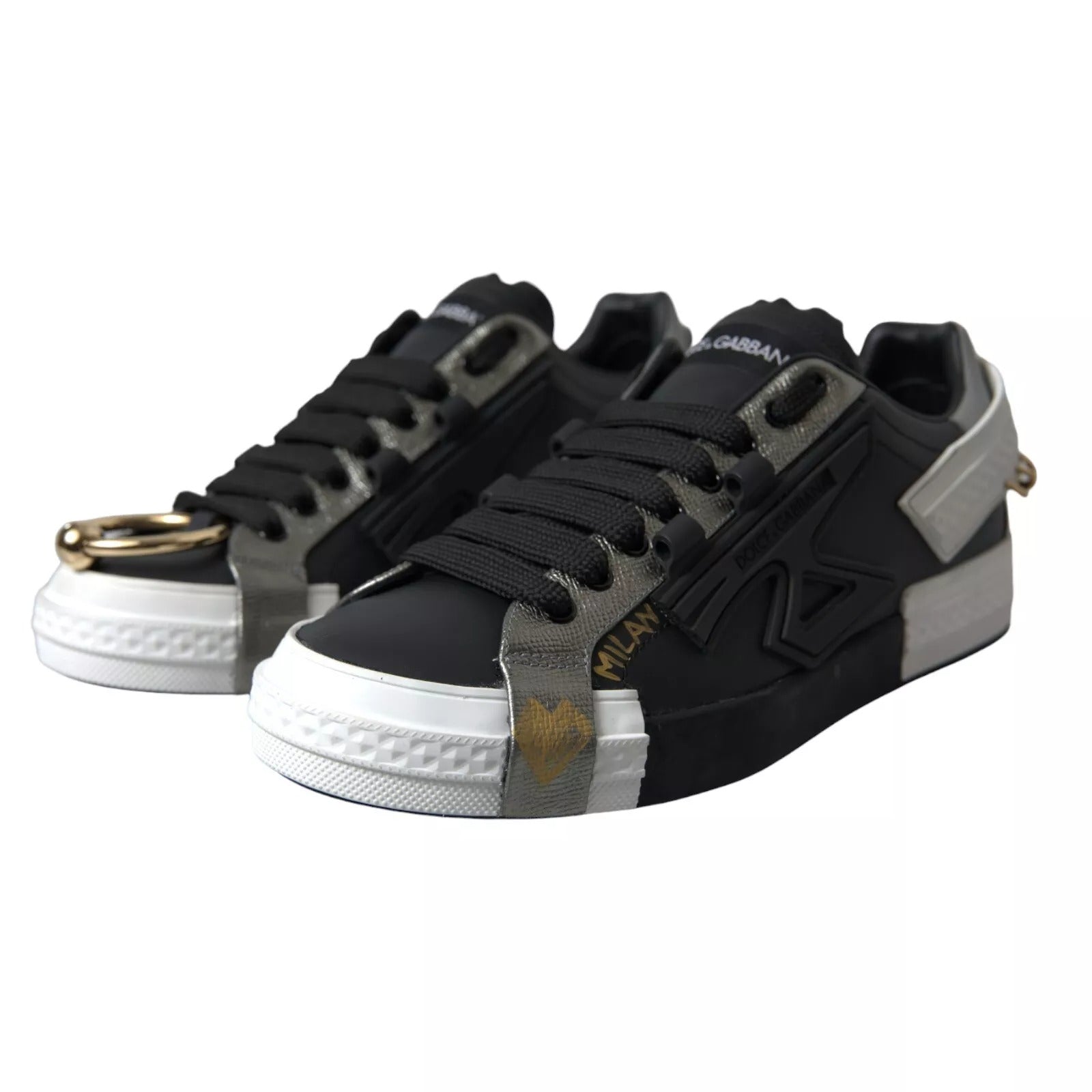 Dolce & Gabbana Black Leather Low Top Sneakers Portofino Shoes Dolce & Gabbana