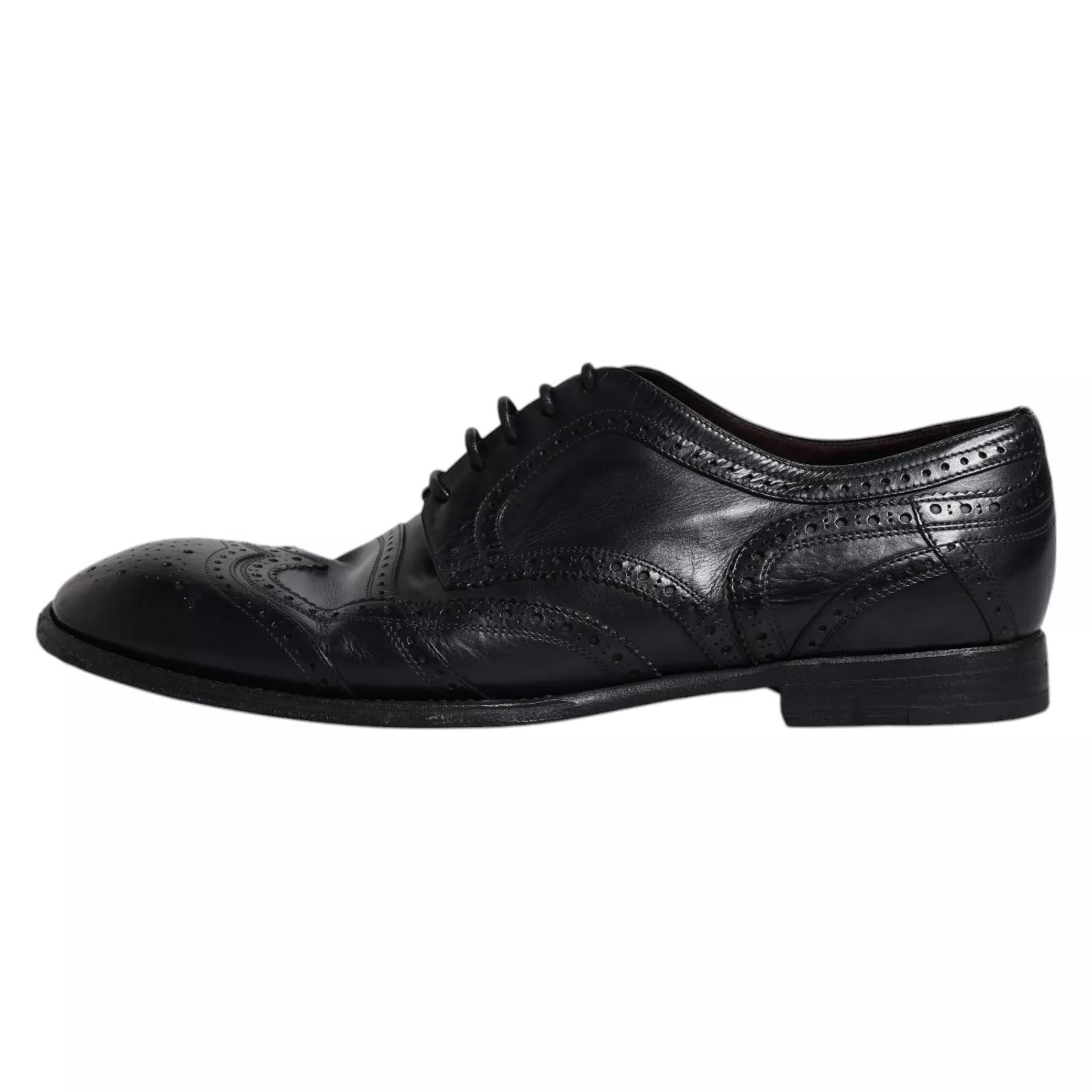 Dolce & Gabbana Dark Blue Leather Derby Wingtip Formal Shoes Dolce & Gabbana
