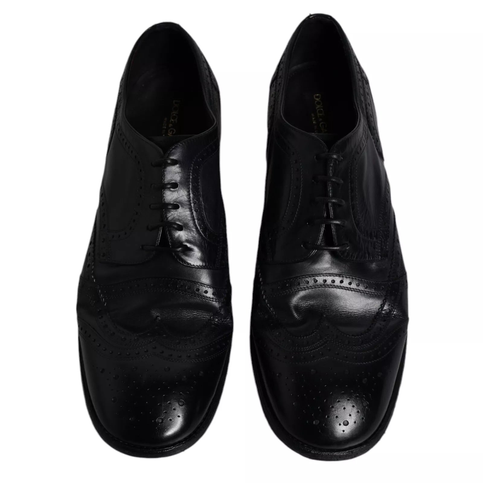 Dolce & Gabbana Dark Blue Leather Derby Wingtip Formal Shoes Dolce & Gabbana