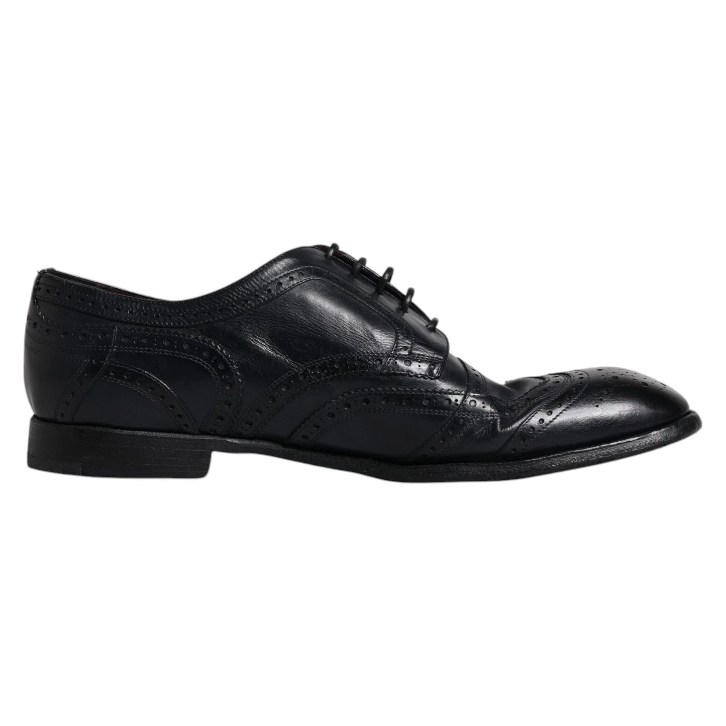 Dolce & Gabbana Dark Blue Leather Derby Wingtip Formal Shoes Dolce & Gabbana