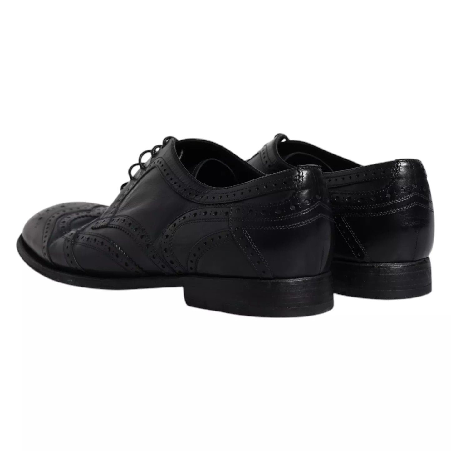 Dolce & Gabbana Dark Blue Leather Derby Wingtip Formal Shoes Dolce & Gabbana