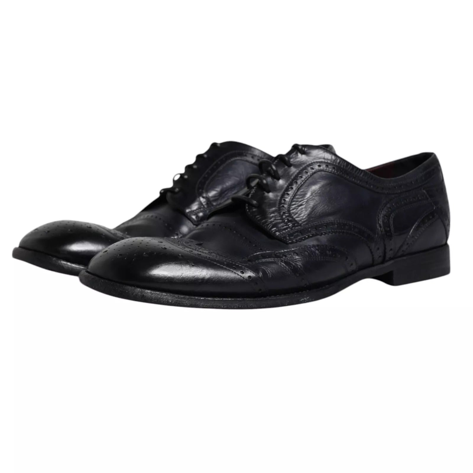 Dolce & Gabbana Dark Blue Leather Derby Wingtip Formal Shoes Dolce & Gabbana