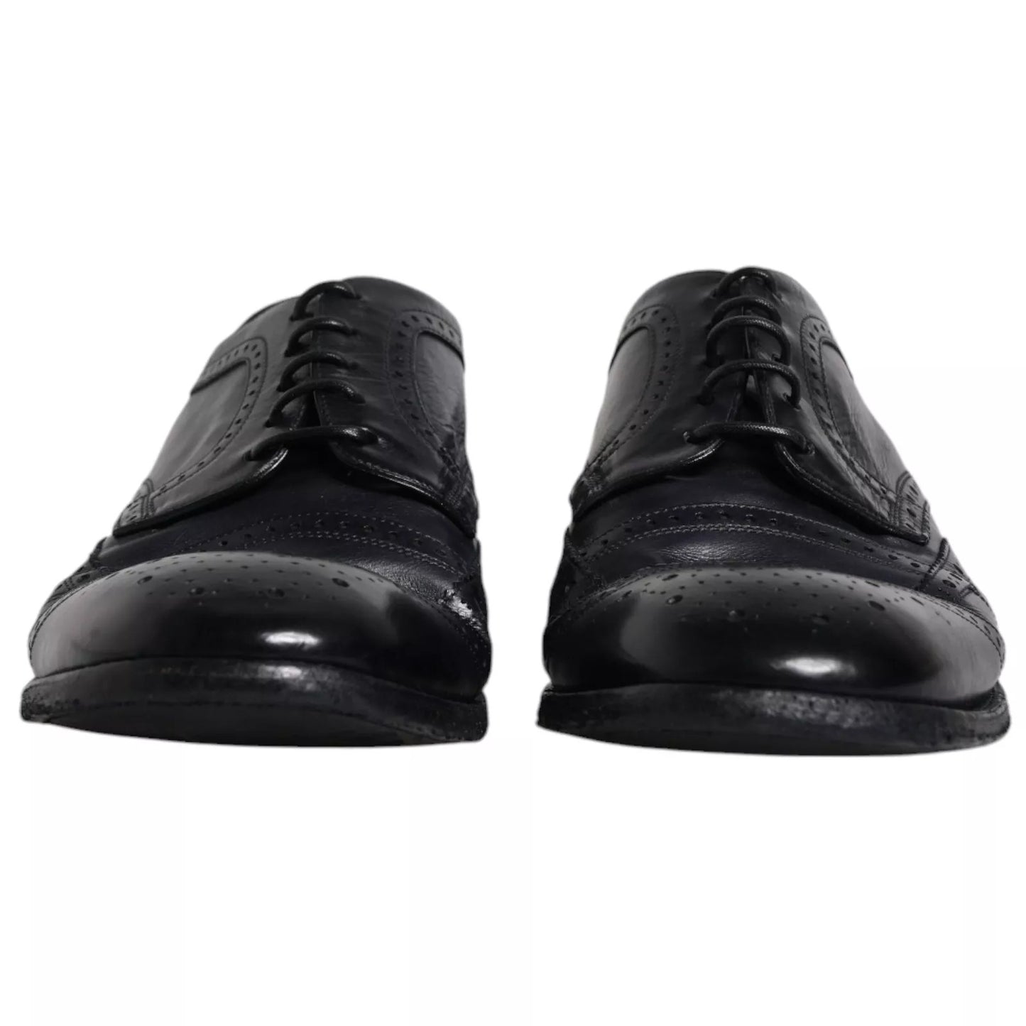 Dolce & Gabbana Dark Blue Leather Derby Wingtip Formal Shoes Dolce & Gabbana