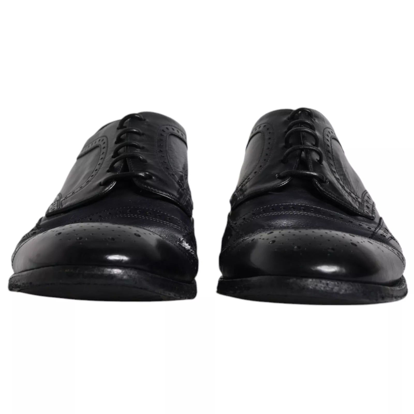 Dolce & Gabbana Dark Blue Leather Derby Wingtip Formal Shoes Dolce & Gabbana