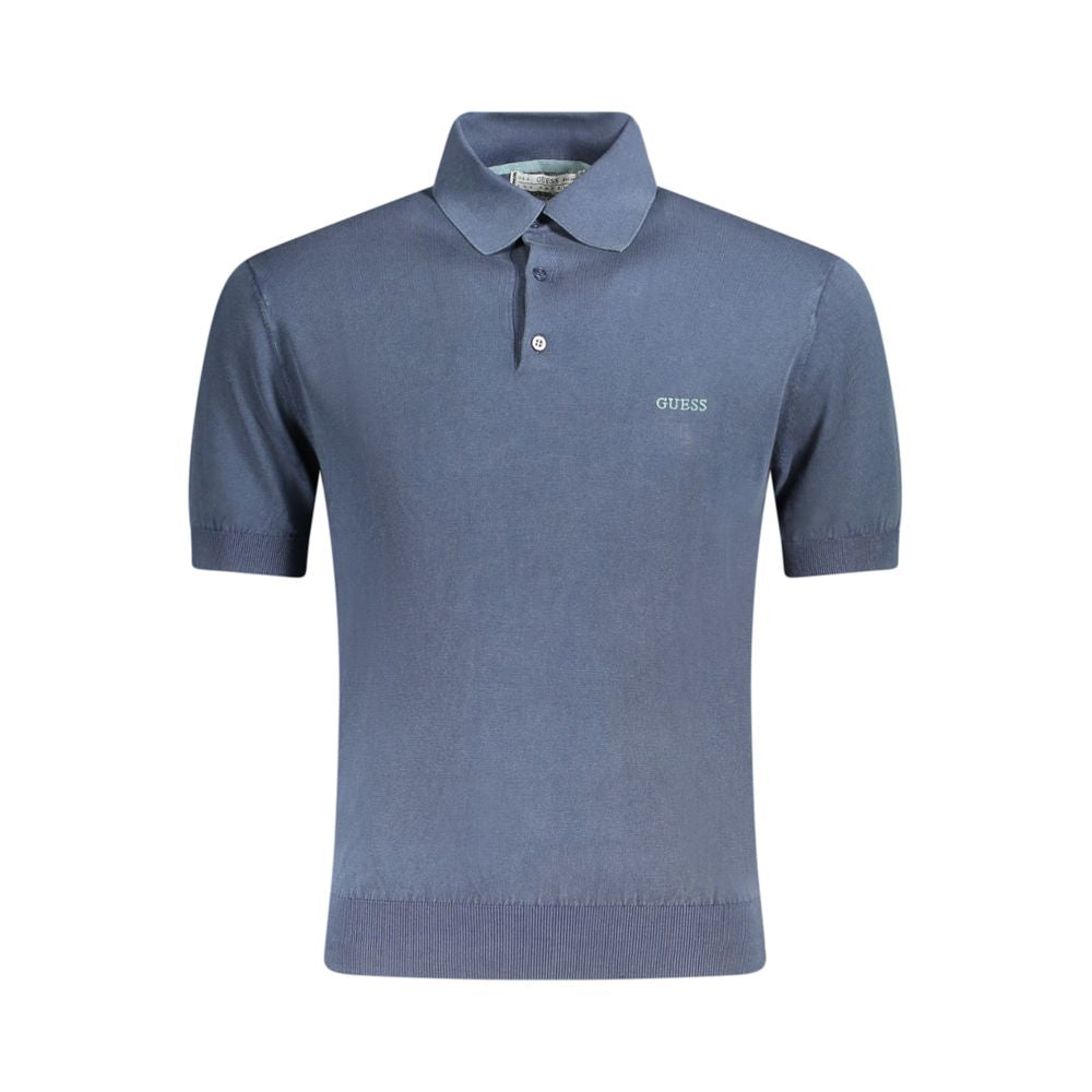 Guess Jeans men's polo shirt in blue cotton with a classic collar and short sleeves, featuring subtle branding.