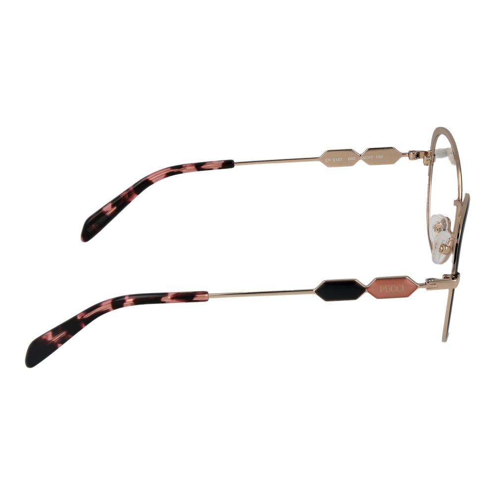 Emilio Pucci black metal eyeglass frames with clear glass lenses, stylish and lightweight for everyday wear.