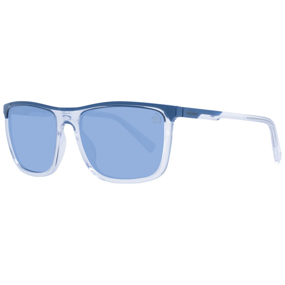 Timberland white plastic sunglasses with rectangular frames and dark lenses, stylish and lightweight eyewear for sun protection.