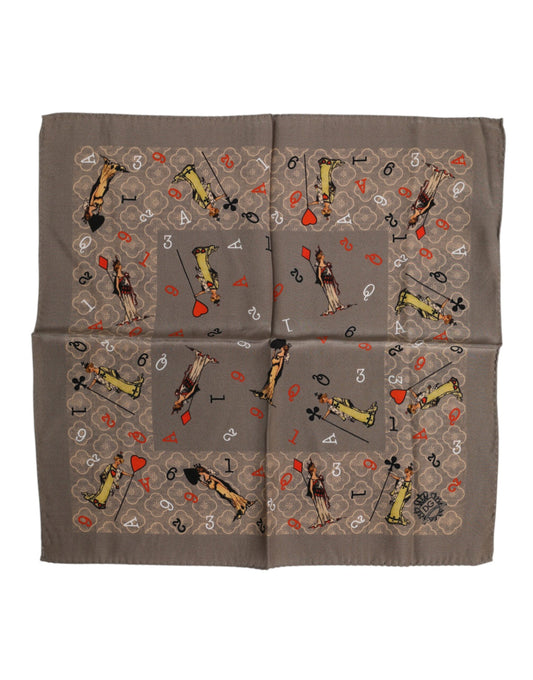 Dolce & Gabbana Brown Silk Printed Square Men Foulard Scarf Dolce & Gabbana