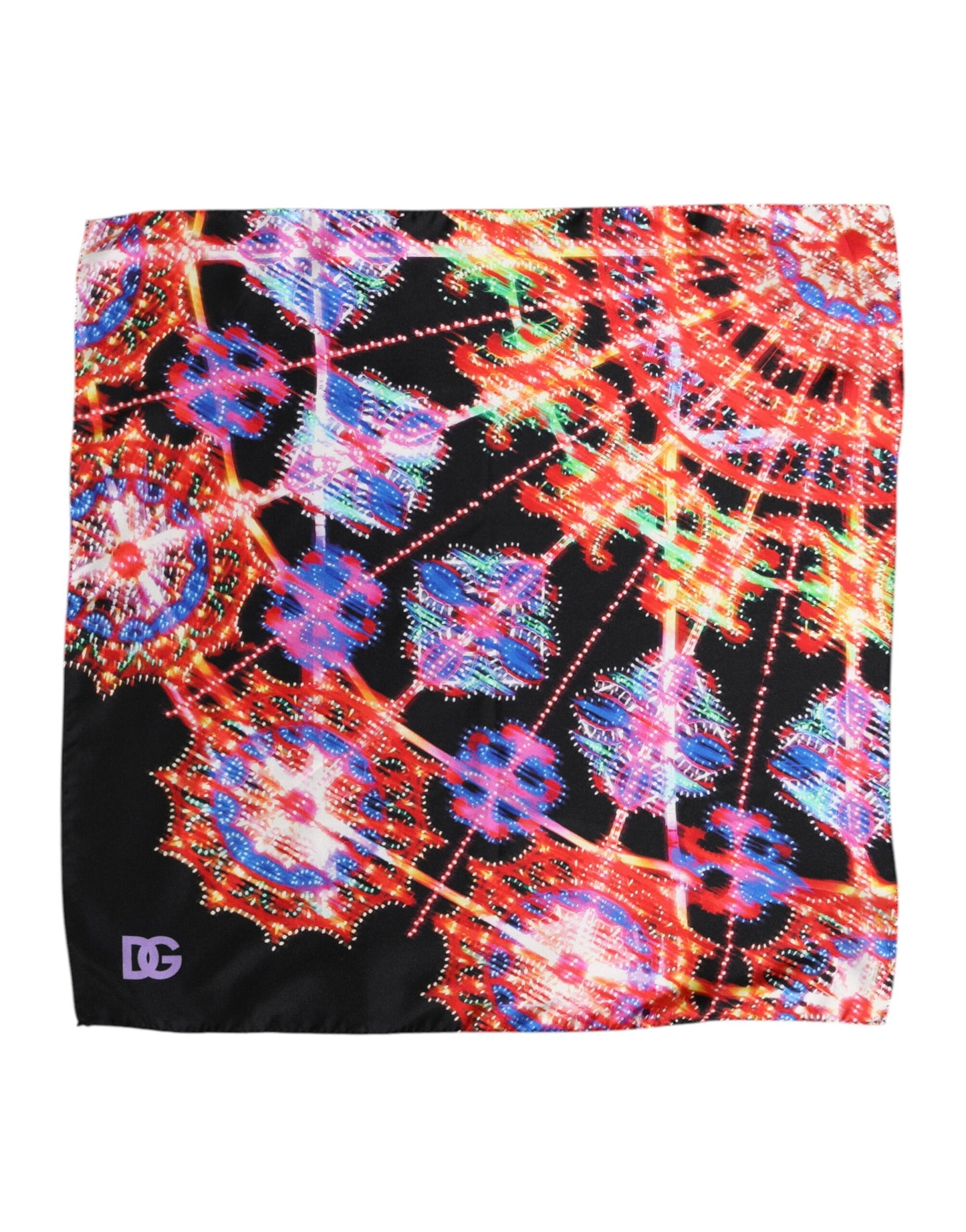 Dolce & Gabbana Black Multicolor Print Square Foulard Scarf Dolce & Gabbana