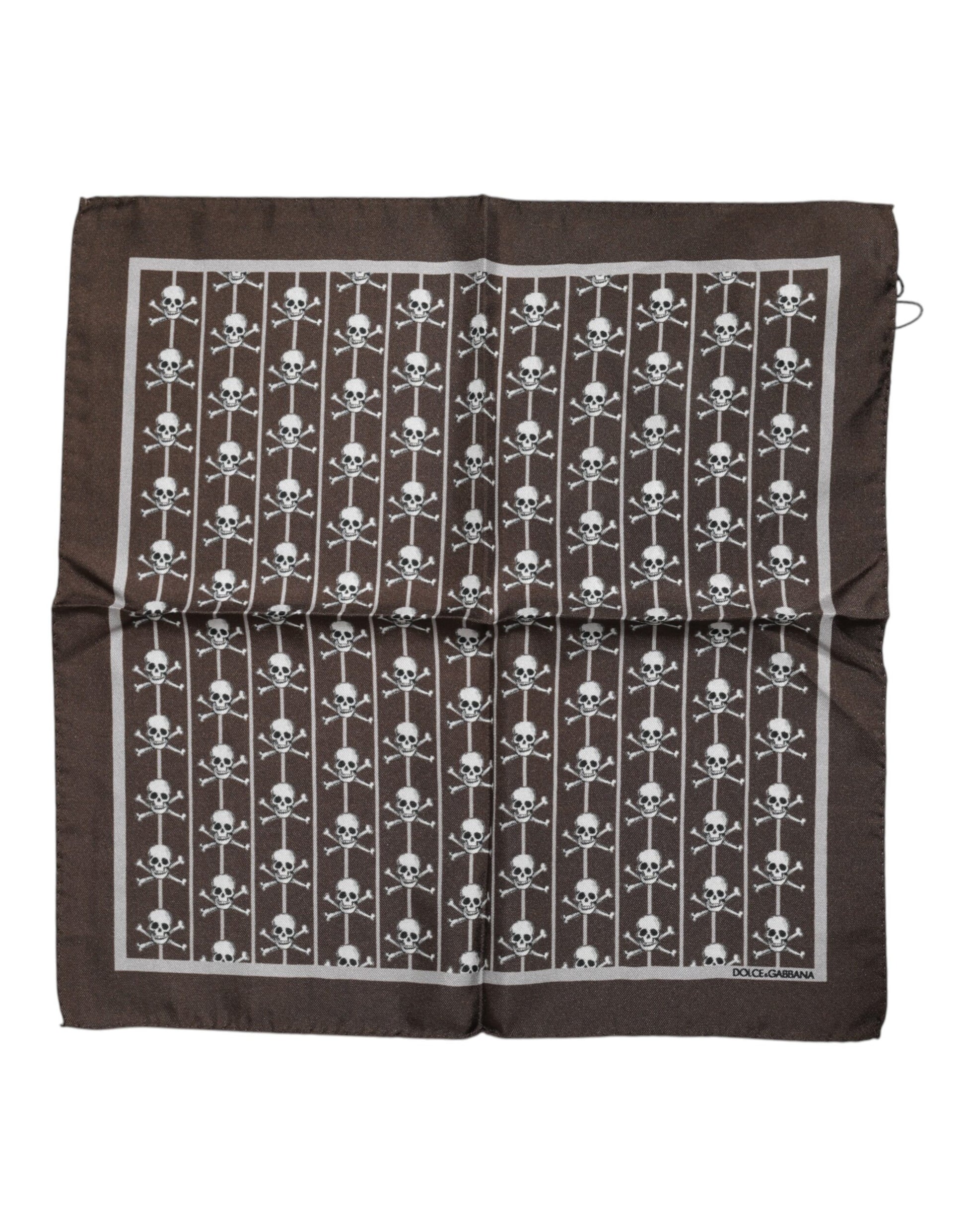 Dolce & Gabbana Brown Skull Silk Square Men Foulard Scarf Dolce & Gabbana