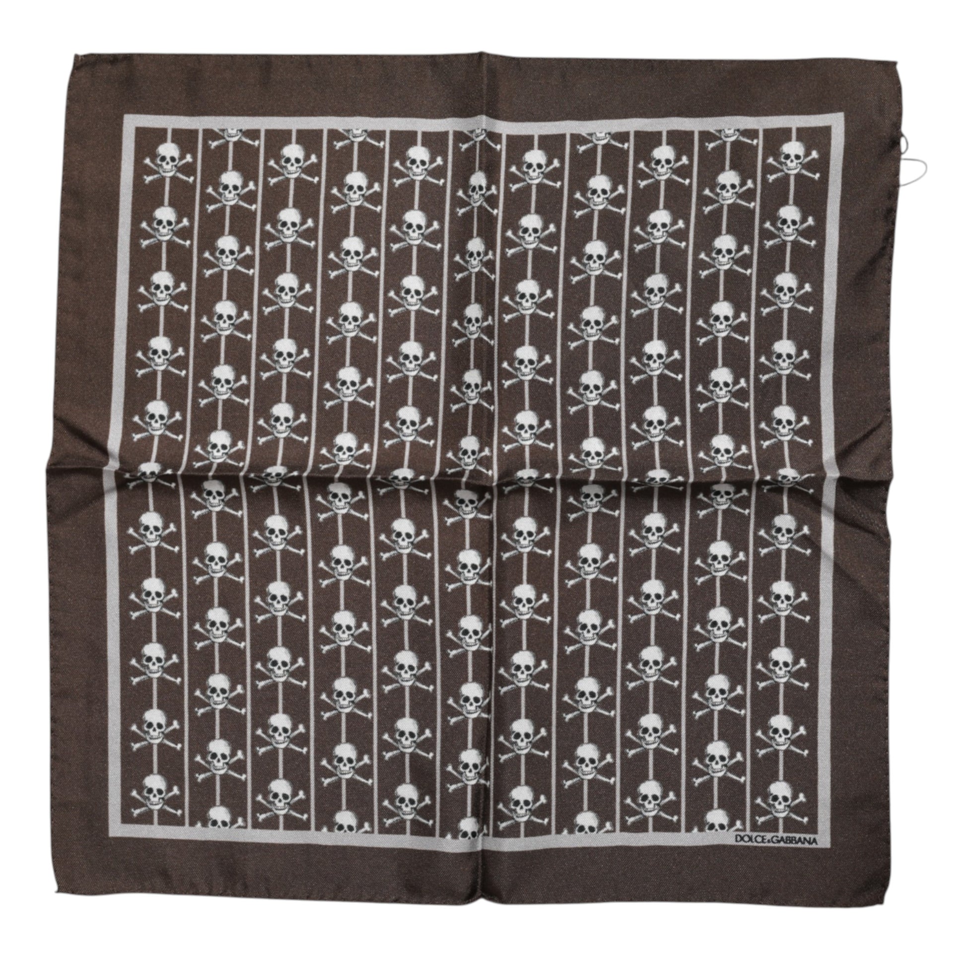 Dolce & Gabbana Brown Skull Silk Square Men Foulard Scarf Dolce & Gabbana