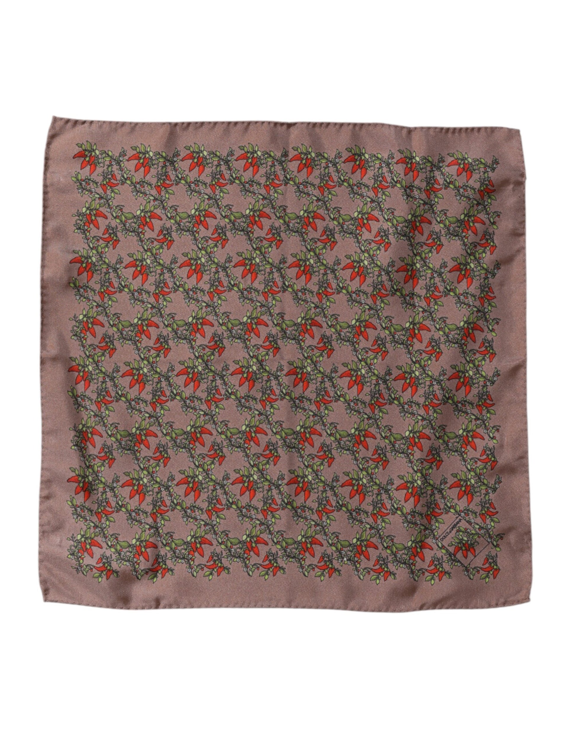 Dolce & Gabbana Brown Chilis Silk Square Men Foulard Scarf Dolce & Gabbana
