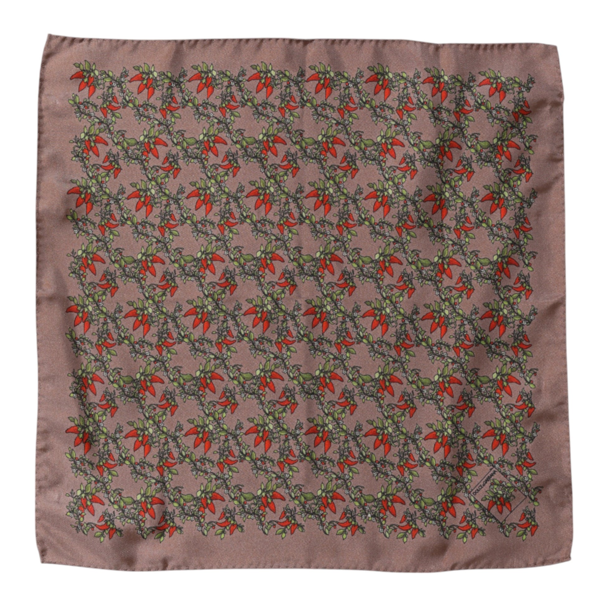 Dolce & Gabbana Brown Chilis Silk Square Men Foulard Scarf Dolce & Gabbana
