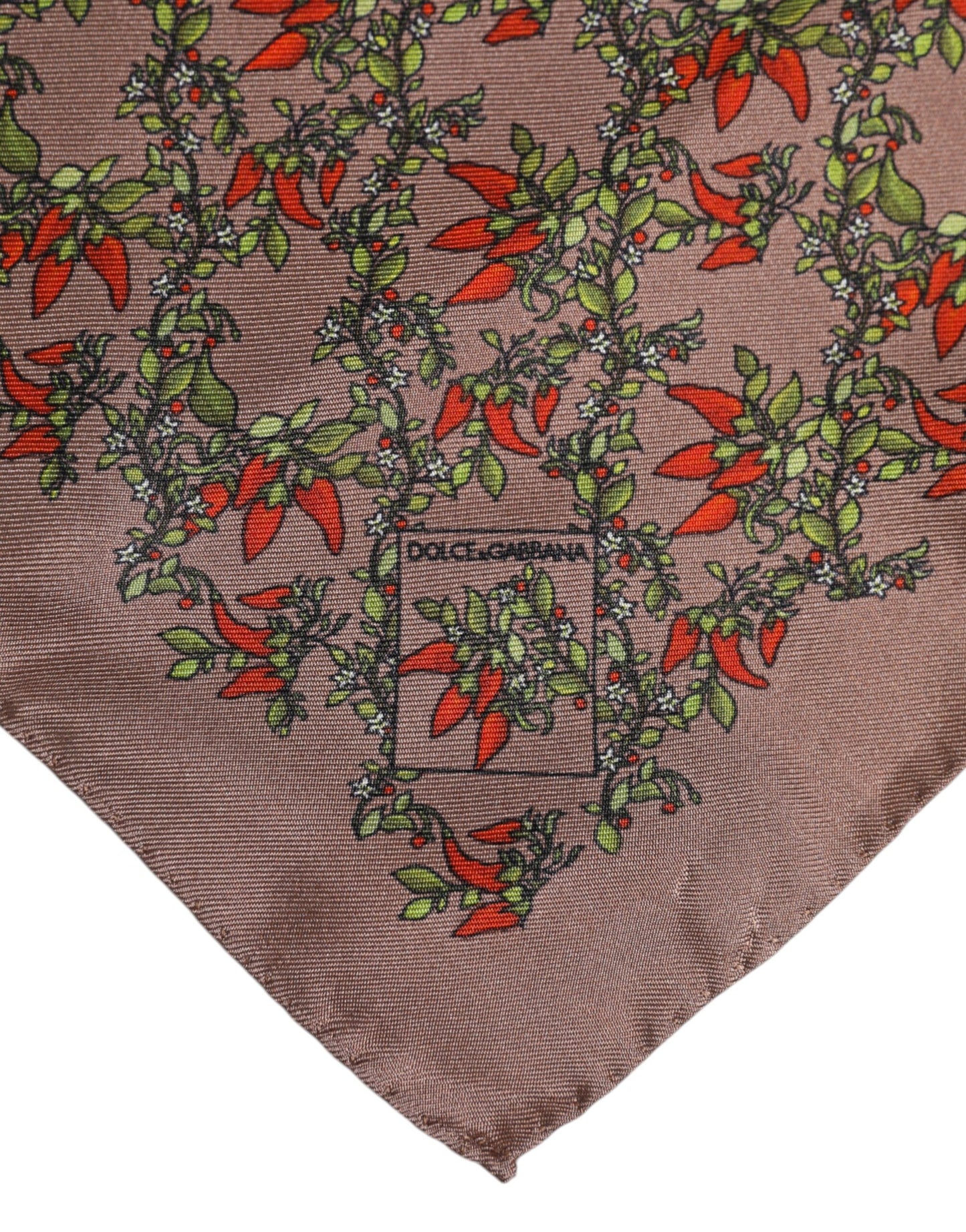 Dolce & Gabbana Brown Chilis Silk Square Men Foulard Scarf Dolce & Gabbana