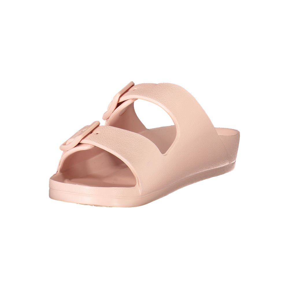 Norway 1963 Rosa Plastica women's ciabatta shoes with pink plastic upper and comfortable sole, casual slip-on style.