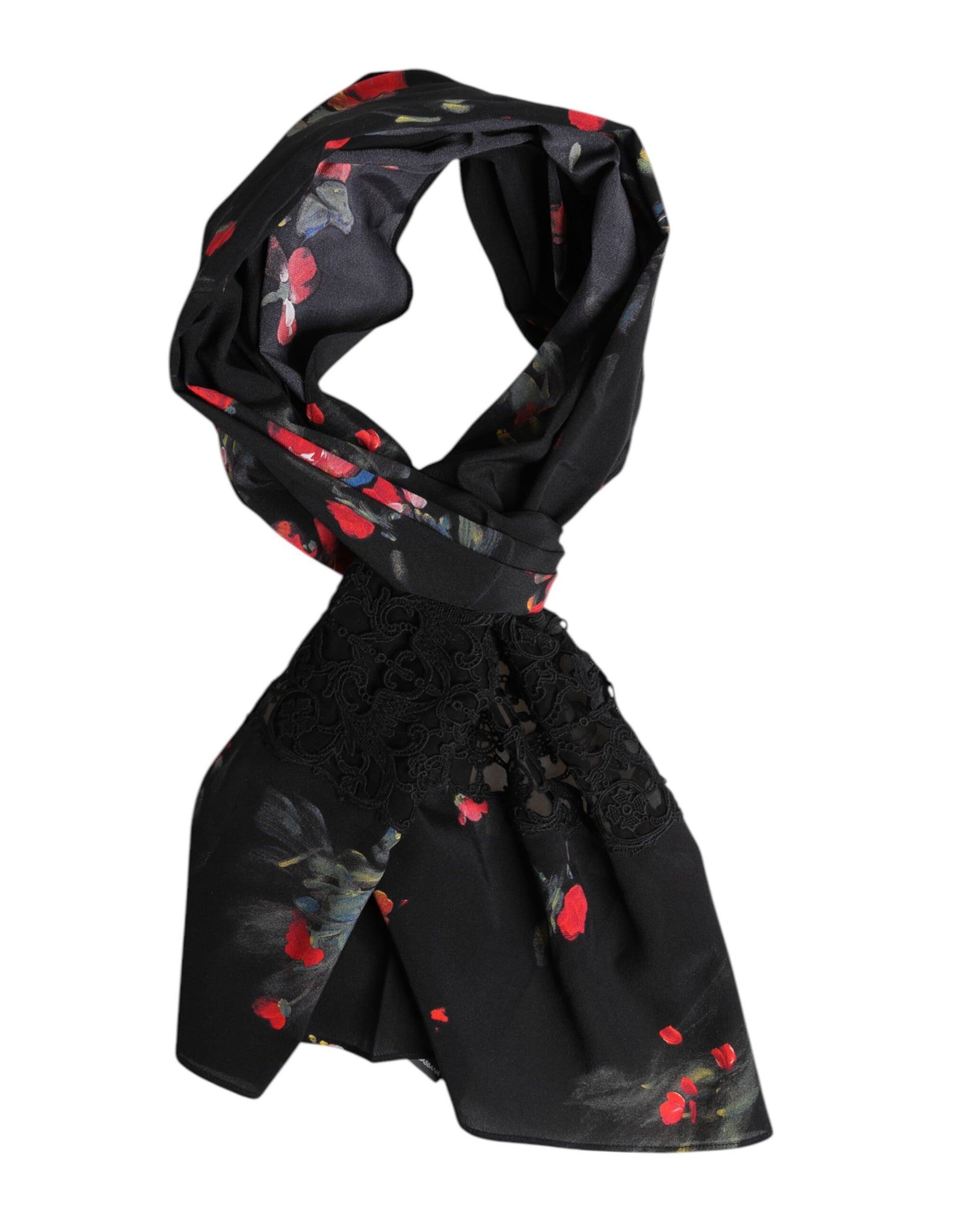 Dolce & Gabbana Black Floral Print Neck Warmer Wrap Scarf Dolce & Gabbana