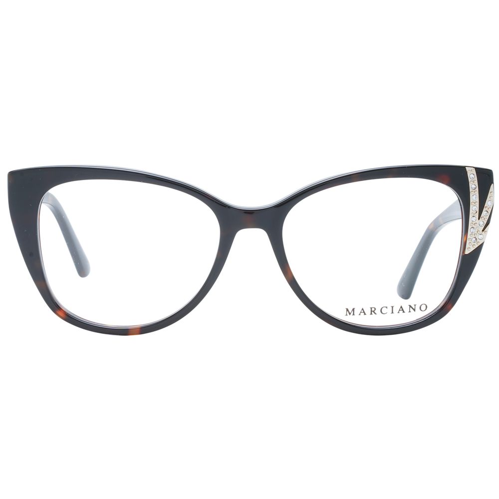 Brown plastic glasses frames by Marciano by Guess with rounded square shape and clear lenses.