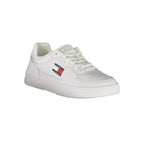 Tommy Hilfiger Bianco men's polyurethane sneaker with white design, featuring laces and a sleek casual style.