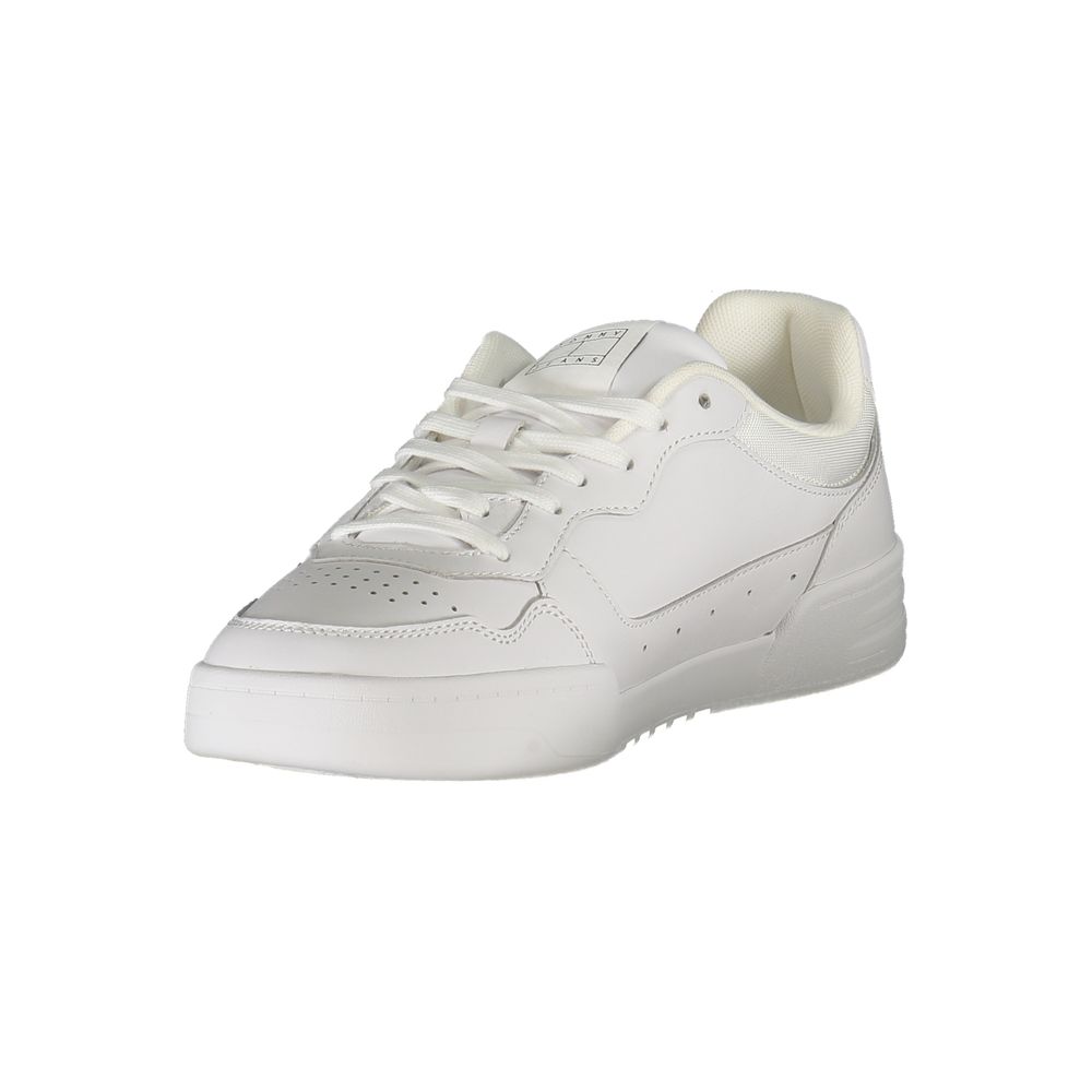 Tommy Hilfiger Bianco men's polyurethane sneaker with white design, rounded toe, and casual lace-up style.