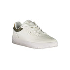 Tommy Hilfiger white polyester men's sneaker with lace-up design and branded logo on side, casual athletic footwear.