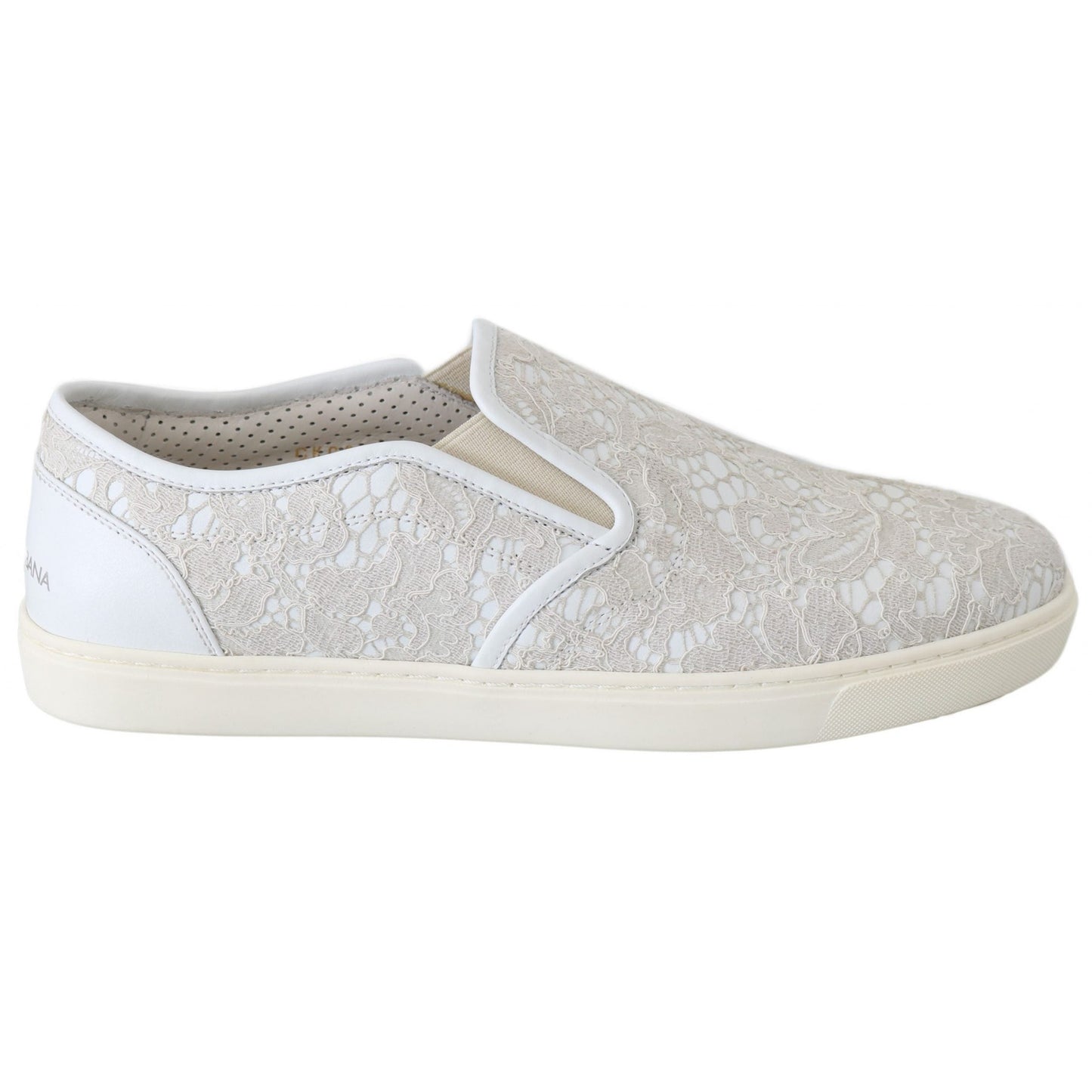 Dolce & Gabbana White Leather Lace Slip On Loafers Shoes Dolce & Gabbana