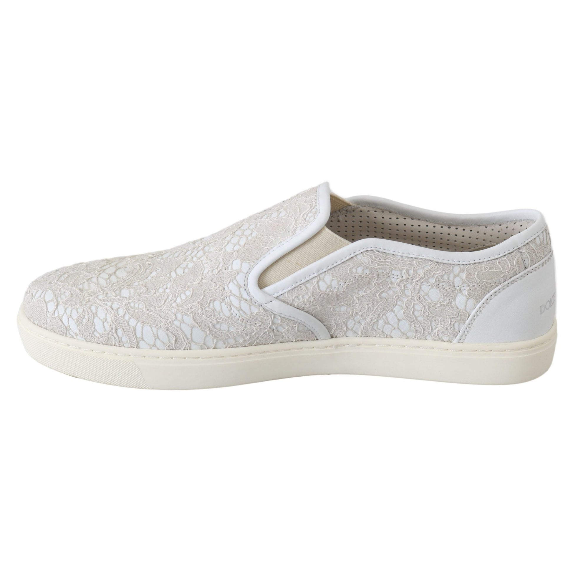 Dolce & Gabbana White Leather Lace Slip On Loafers Shoes Dolce & Gabbana