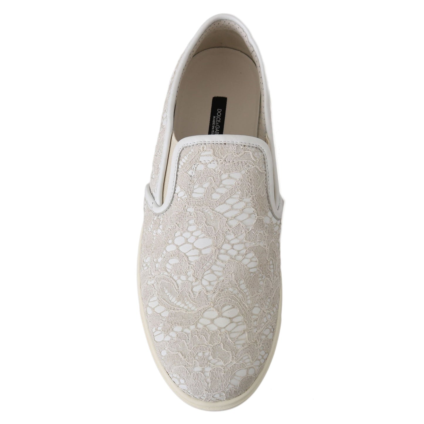 Dolce & Gabbana White Leather Lace Slip On Loafers Shoes Dolce & Gabbana