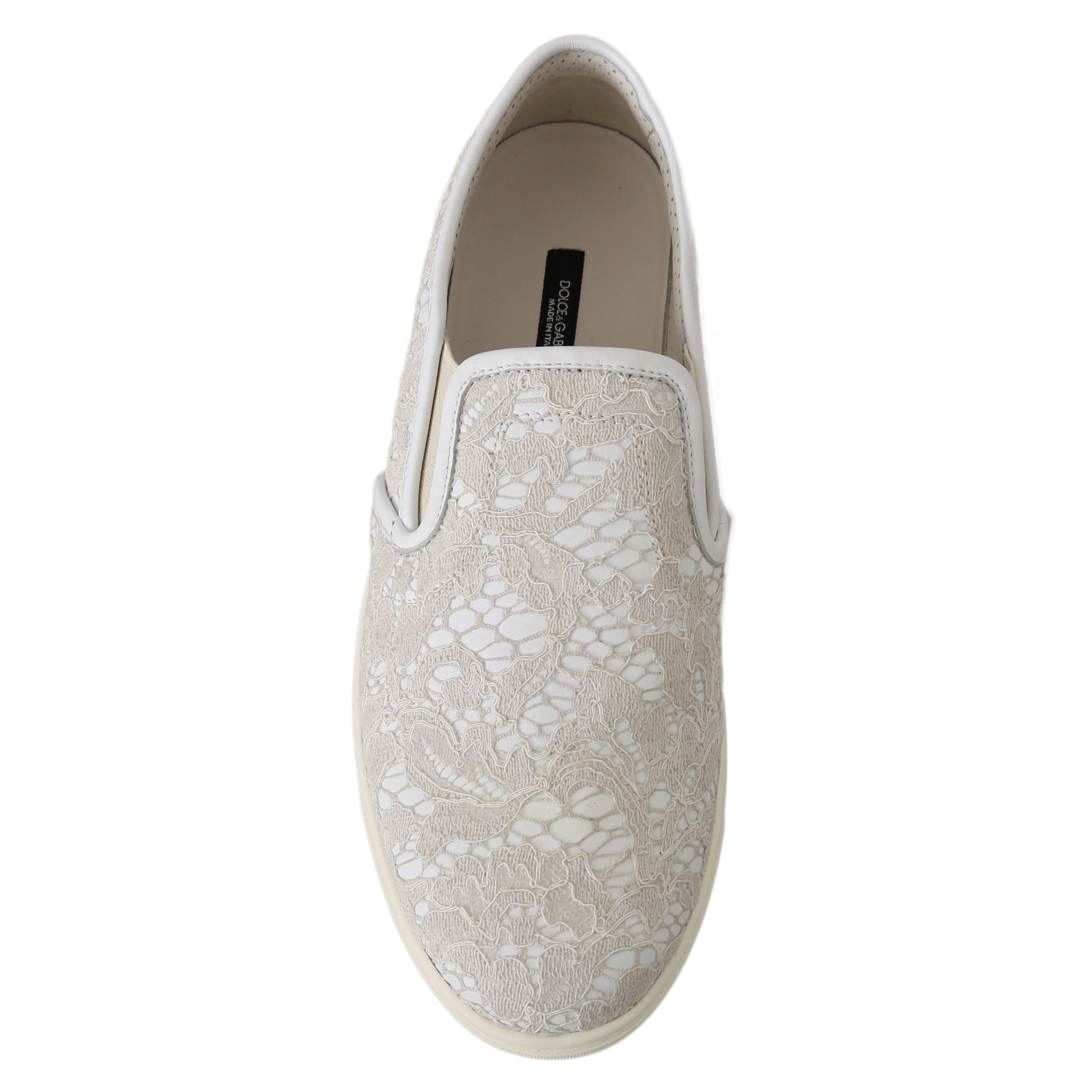 Dolce & Gabbana White Leather Lace Slip On Loafers Shoes Dolce & Gabbana
