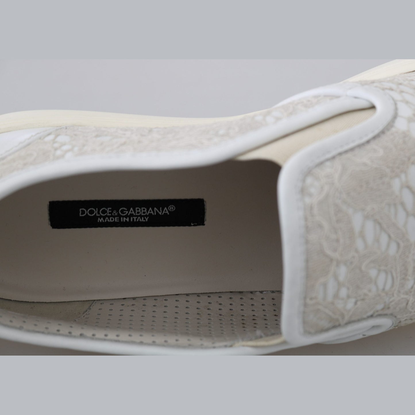 Dolce & Gabbana White Leather Lace Slip On Loafers Shoes Dolce & Gabbana