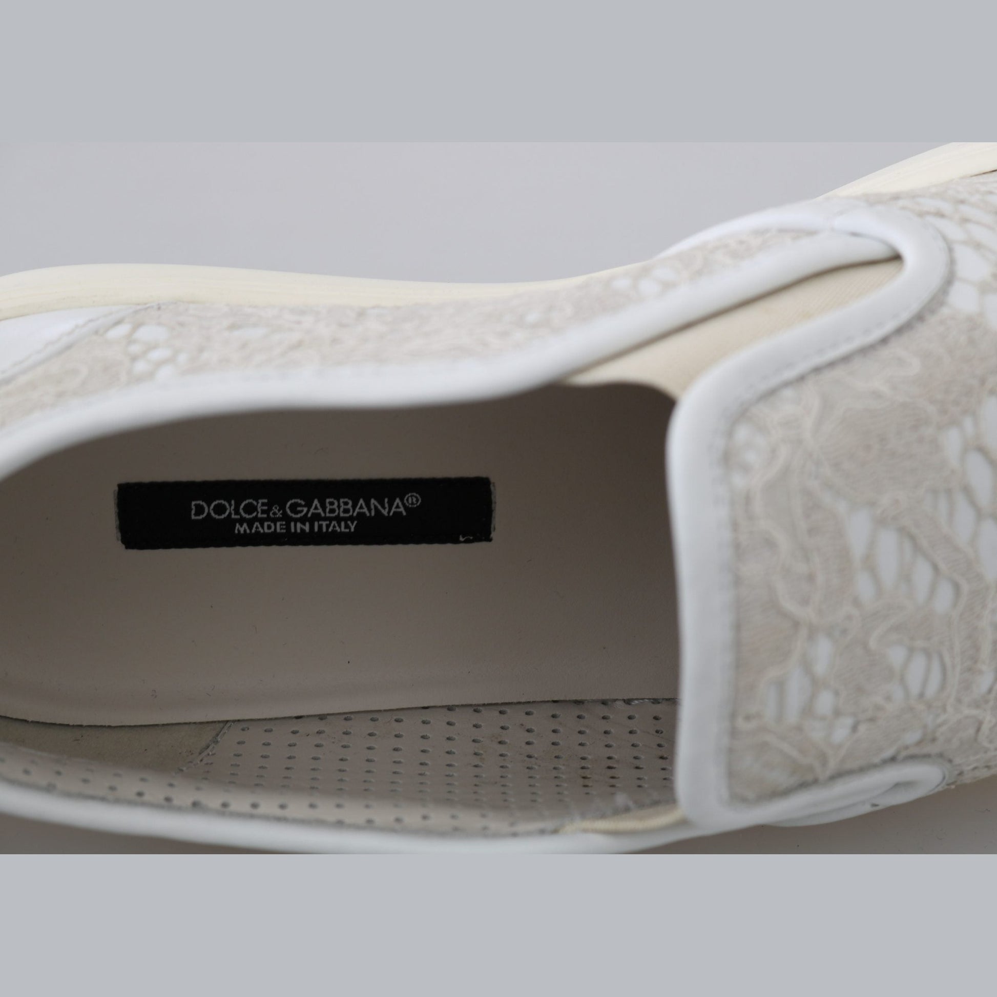 Dolce & Gabbana White Leather Lace Slip On Loafers Shoes Dolce & Gabbana