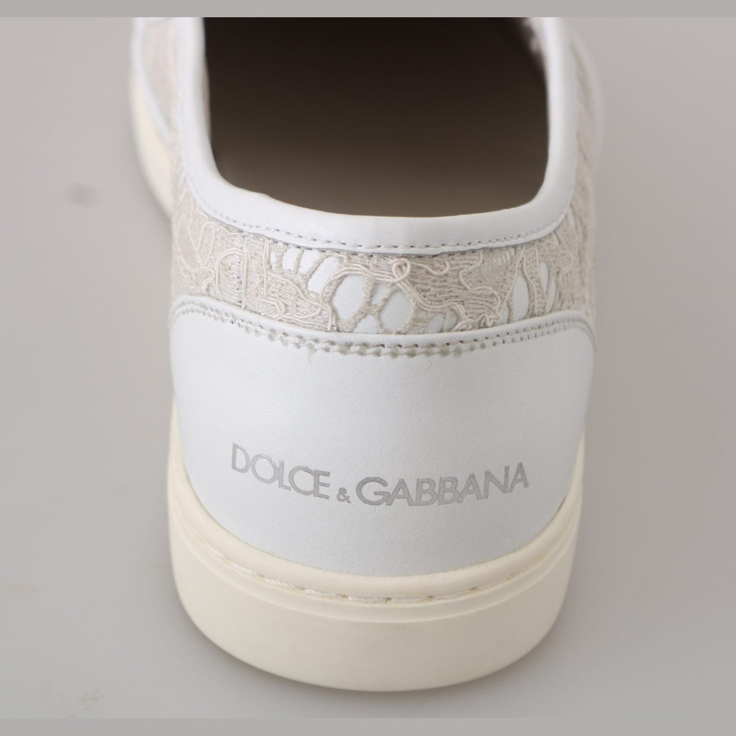 Dolce & Gabbana White Leather Lace Slip On Loafers Shoes Dolce & Gabbana