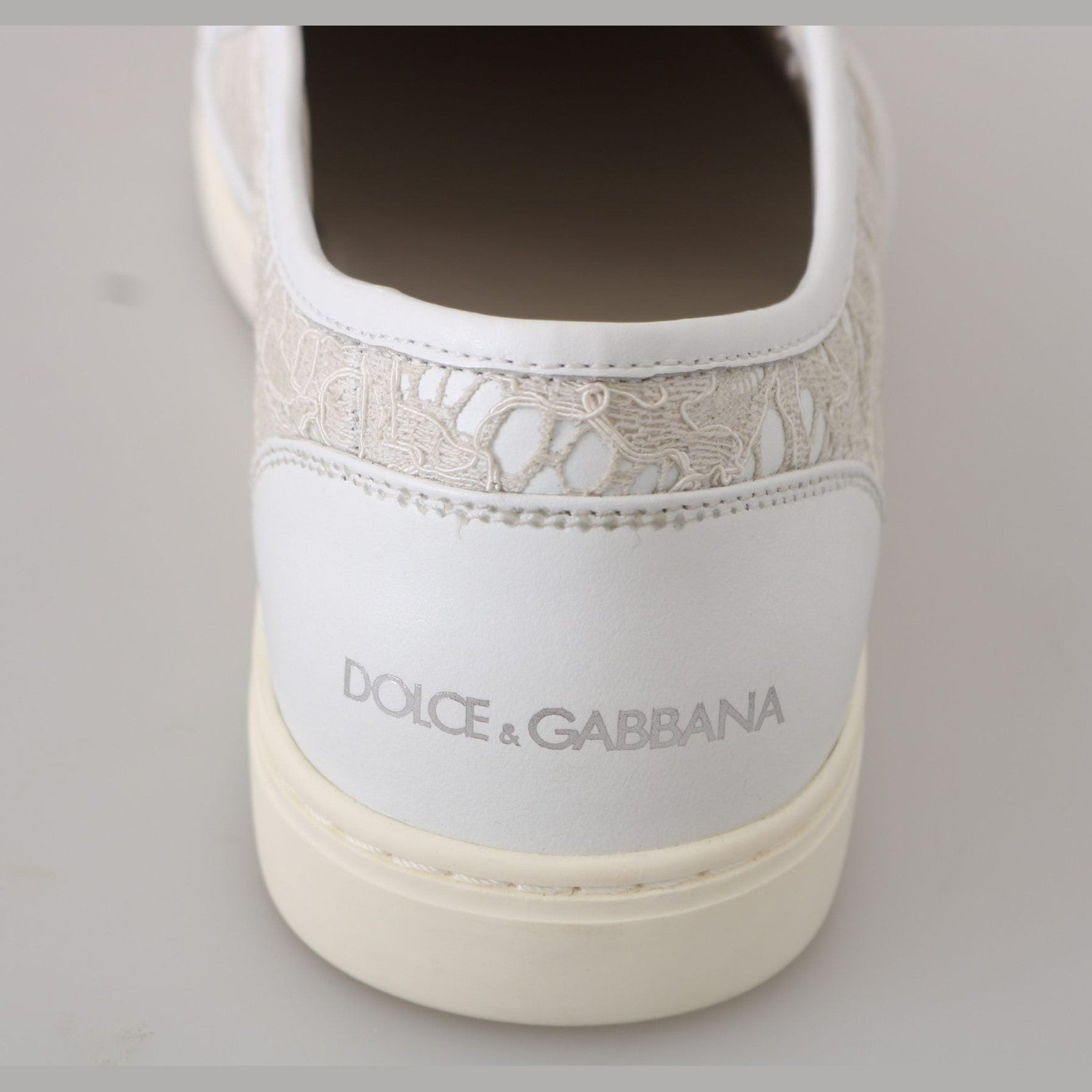 Dolce & Gabbana White Leather Lace Slip On Loafers Shoes Dolce & Gabbana